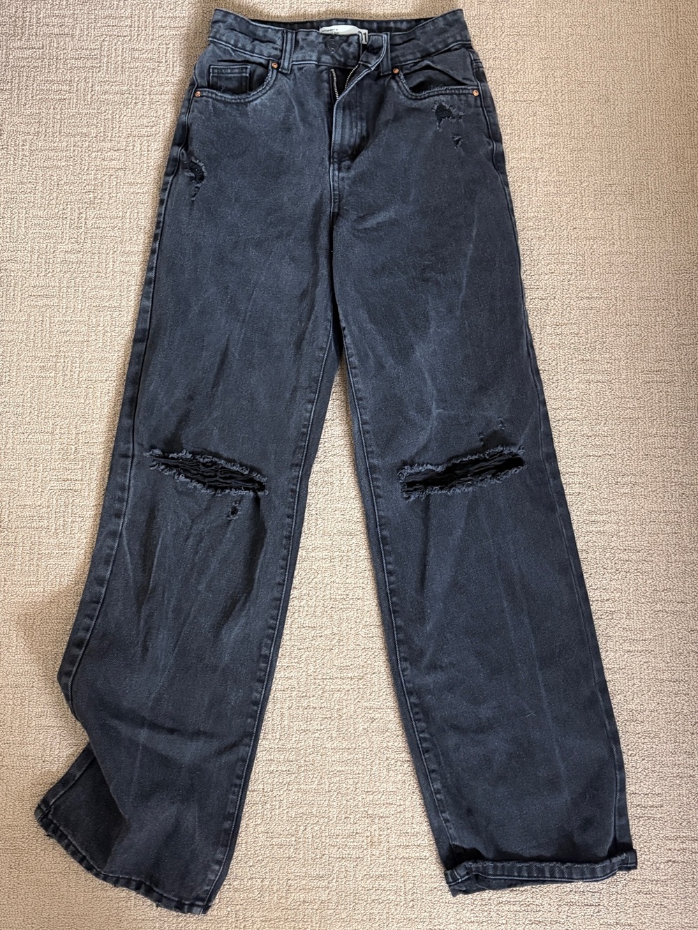 refuge Black Wide-Leg Distressed Jeans